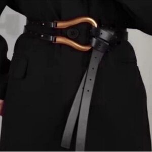 New Black Vegan Leather Wrap Belt with Gold Buckle